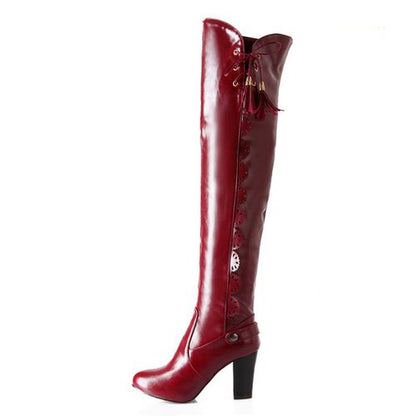 Women Tassel High Heels Knee High Boots