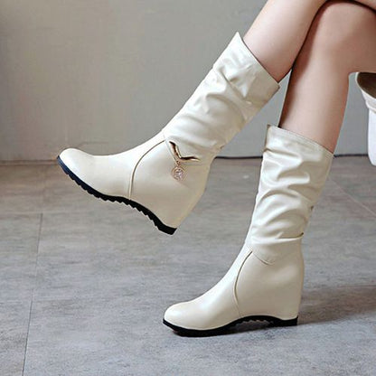 Women Wedges Mid Calf Boots Winter Shoes