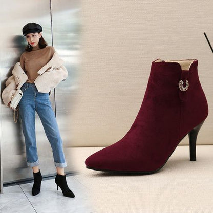 Pointed Toe Women's High Heeled Ankle Boots