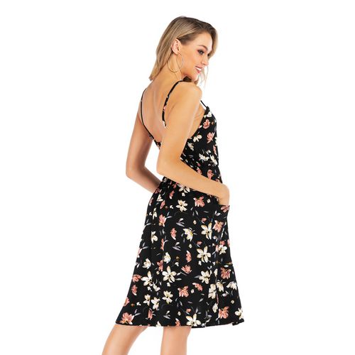 Sexy Floral Suspender Skirt Flower Print Skirt Women Dresses