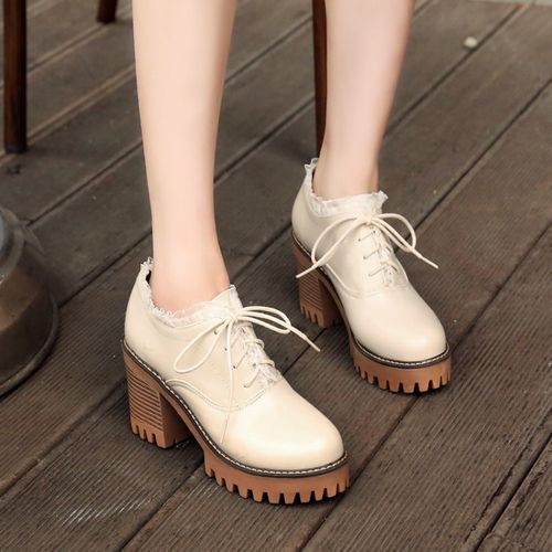 Women Lace Up Chunky High Heels Shoes