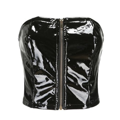 Fashion Sexy All-matched Pu Leather Tube Top Short Women Tank Tops