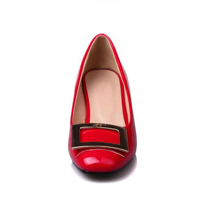 Patent Leather Women Pumps Mid Heels Shoes Woman