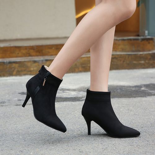 Pointed Toe Zipper Women's High Heeled Ankle Boots