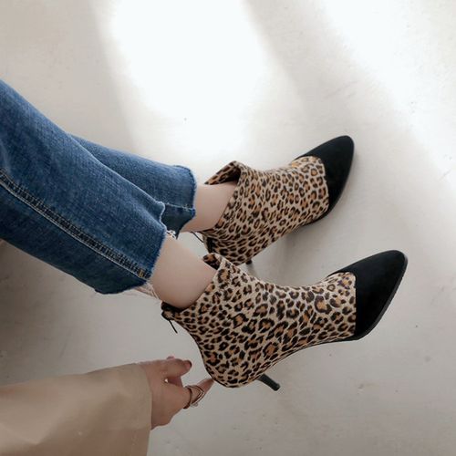 Women Leopard Print High Heels Short Boots