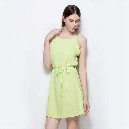 Round-necked Chiffon Sling Skirt Beam Waist Strap Sexy Women Dresses