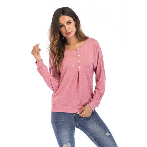 Pleated Button-down Casual Wear Spring Loose-fitting Women Sweatshirt