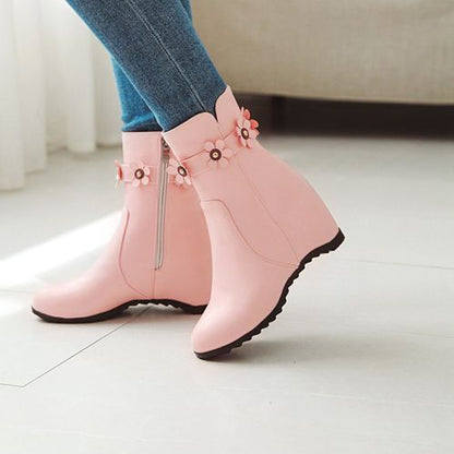 Women Flower Wedges Short Boots Winter Shoes