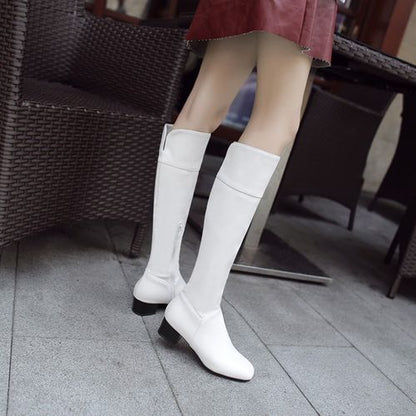 Women Zip Low Heels Knee High Boots