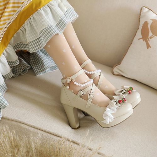 Women Platform Pumps Buckle Mary Janes Shoes with Bowtie