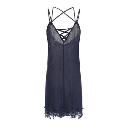 Fashion Shoulder Lace-up V-neck Sexy Split Joint Lace Women's Dresses