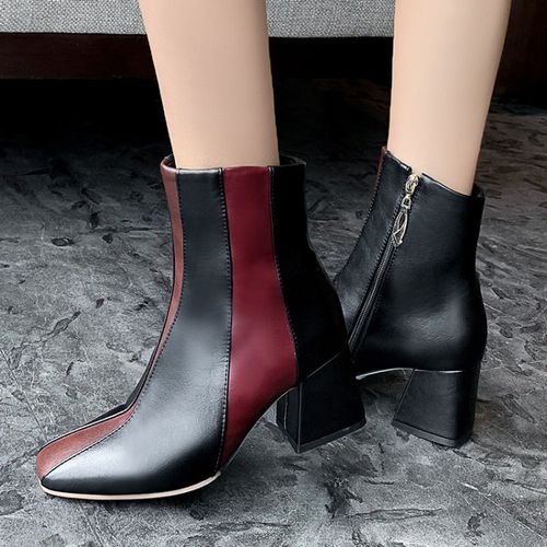 Square Toe Women High Heels Short Boots