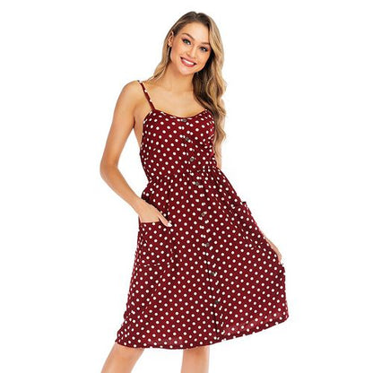 Sexy Polka Dot Suspender Skirt Polka Dot Printed Skirt with Big Pendulum Women Dresses