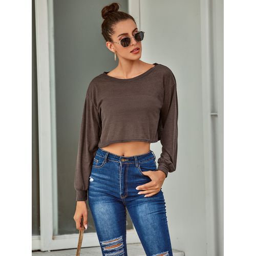 Fashion All-matched Long Sleeves Round Neck Knit Women T Shirts