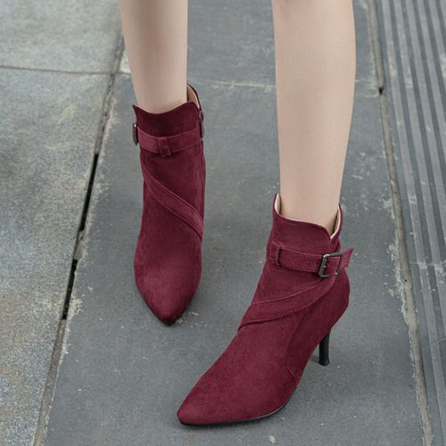 Pointed Toe Buckle Zipper Women's High Heeled Ankle Boots