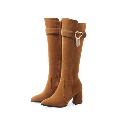 Women Love-shaped Buckle High Heels Knee High Boots