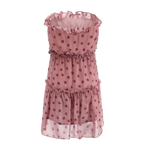 Chiffon Dots Tenderness Pink Tube Top A-line Women's Dresses