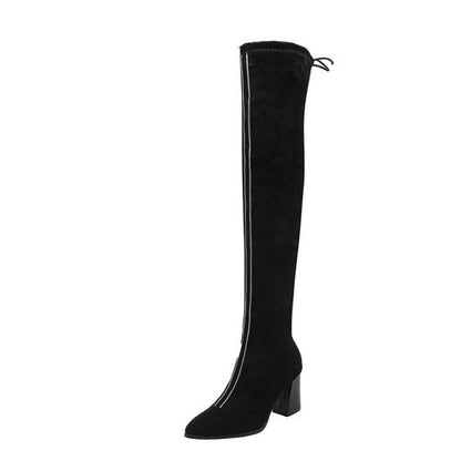 Women Chunky High Heels Thigh High Boots