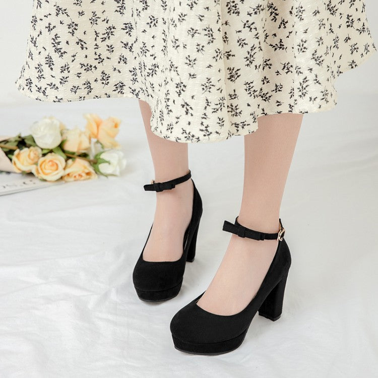 Woman Shallow-mouthed Round Head Ankle Strap Women Pumps