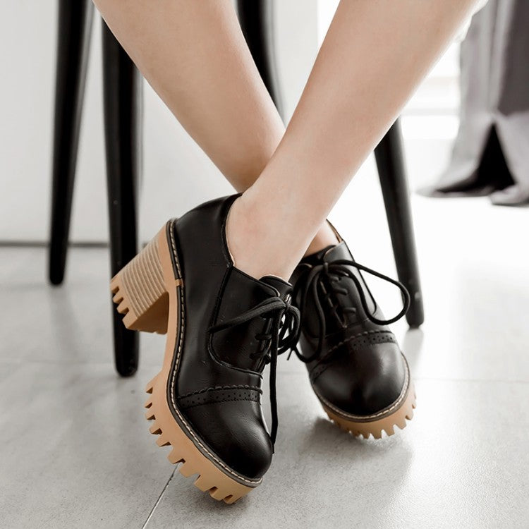 Lace Up Chunky High Heel Oxford Shoes for Women 4594 meetfun