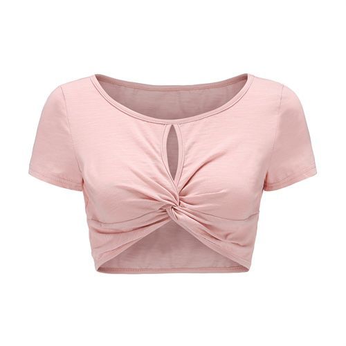 Sexy Hollow Out Knots Cotton Solid Color Short Sleeves Women T Shirts