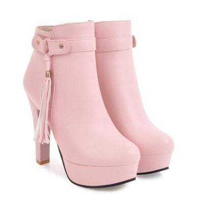 Women's Tassel High Heels Platform Short Boots