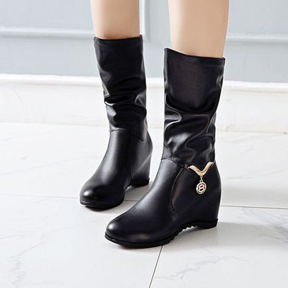 Women Wedges Mid Calf Boots Winter Shoes