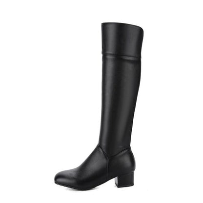 Women Zip Low Heels Knee High Boots