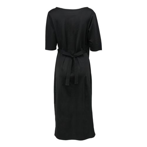 Black Deep V-neck Middle Sleeve Split Strap Beam Waist Women Dresses