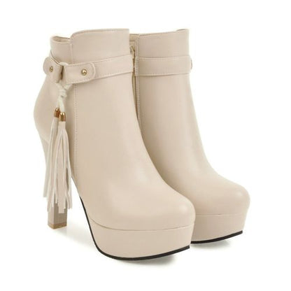 Women's Tassel High Heels Platform Short Boots