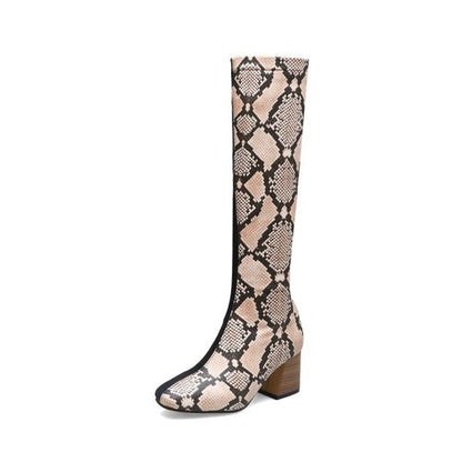 Women Color Matching High Heels Knee High Boots