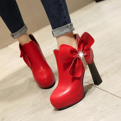 Women Bowtie High Heels Short Boots