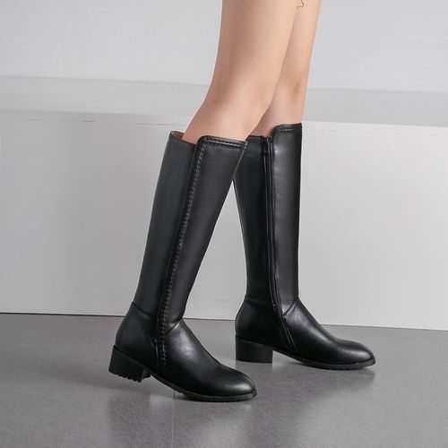 Pu Leather Women Low Heel Knee High Boots