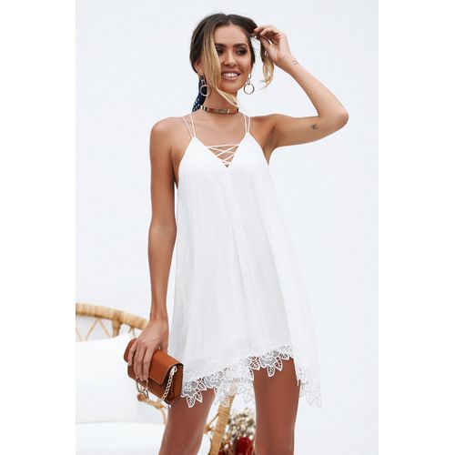 Fashion Shoulder Lace-up V-neck Sexy Split Joint Lace Women's Dresses ...