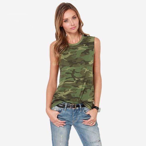 Summer Round-neck Camouflage Sleeveless Top Sexy Women Sling Tank Top