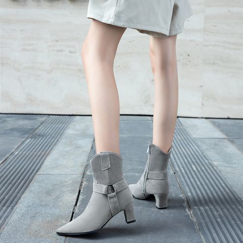 Pointed Toe Zipper Suede Women's High Heeled Ankle Boots