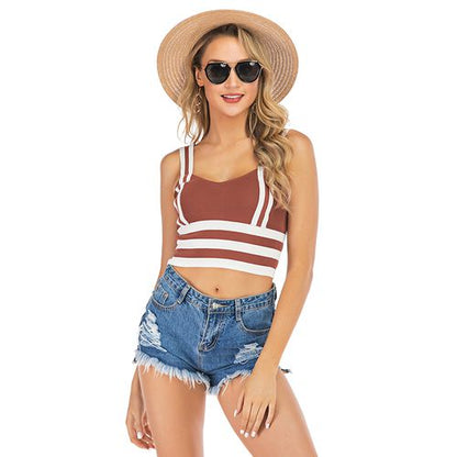 Summer Slimming Bottoms Women Striped Color Ultra-short Sling Tank Top