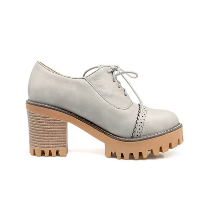 Lace Up Chunky High Heel Oxford Shoes for Women 4594