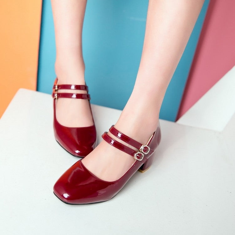 Square Head High Heels Shallow Mouth Women Chunky Pumps Shoes Woman