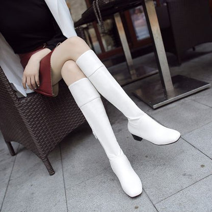 Women Zip Low Heels Knee High Boots