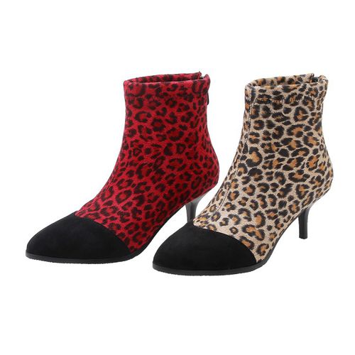 Women Leopard Print High Heels Short Boots