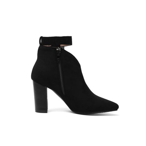 Pointed Toe Buckle Women's High Heeled Chunky Ankle Boots