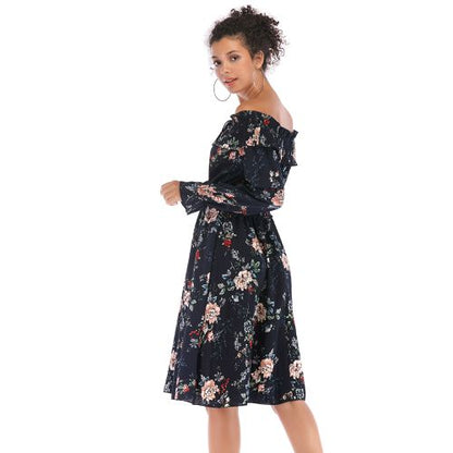 Sexy off-the-shoulder chiffon spring Summer lotus leaf sleeves shredded flower A-word skirt Women Dresses