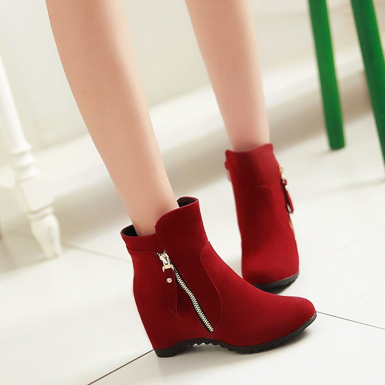 Autumn Winter Increased Wedge Boots Zip Women's Motorcycle Boots Shoes