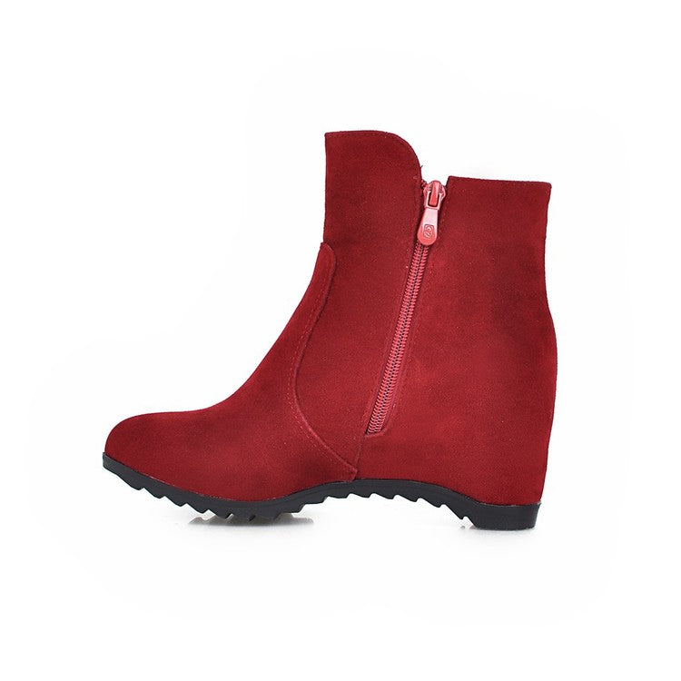 Autumn Winter Increased Wedge Boots Zip Women's Motorcycle Boots Shoes