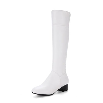 Women Zip Low Heels Knee High Boots