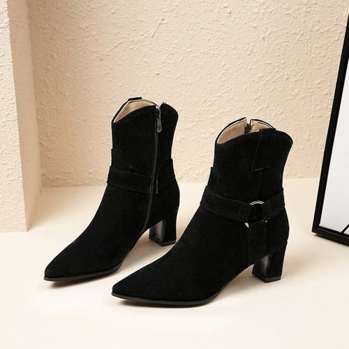 Pointed Toe Zipper Suede Women's High Heeled Ankle Boots