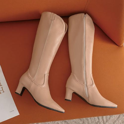 Pointed Toe Women High Heel Knee High Boots