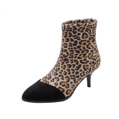 Women Leopard Print High Heels Short Boots