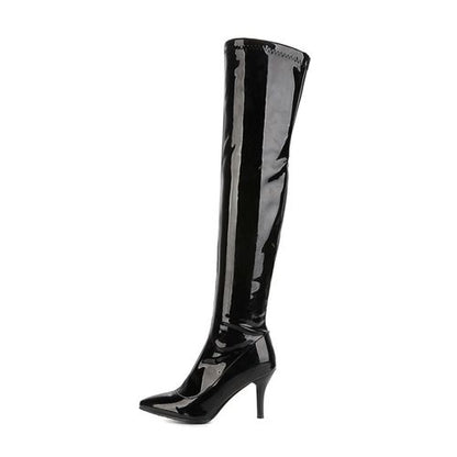 Pointed Toe Zipper Women High Heel Knee High Boots